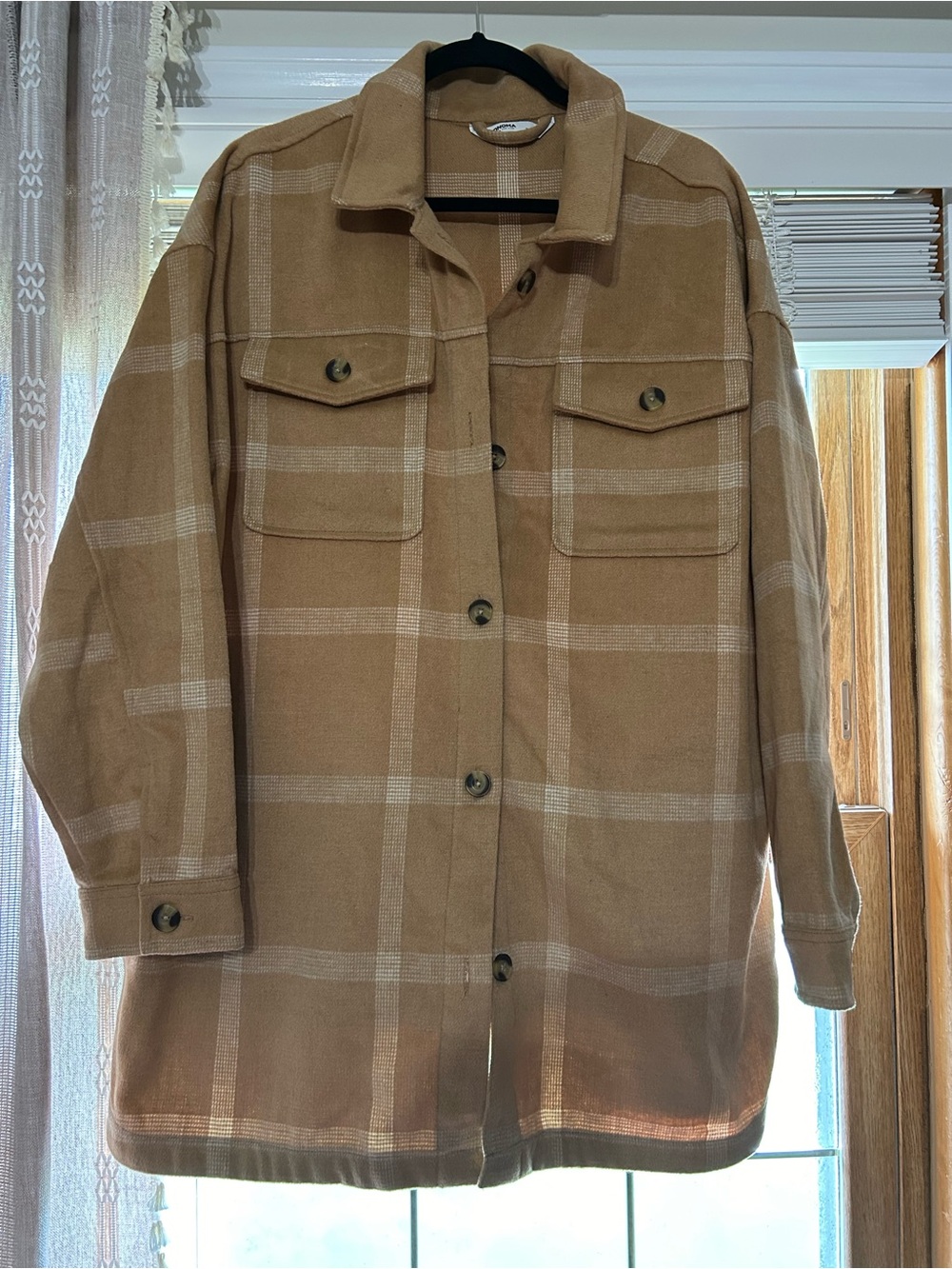 Sonoma Camel Plaid Pea Coat